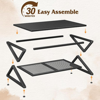 EnHomee Coffee Table with Storage, Modern Coffee Tables for Living Room with Mesh Shelf, 2 Tier Rectangular Center Table for Living Room, Bedroom, 39.4 Inch, Black Oak