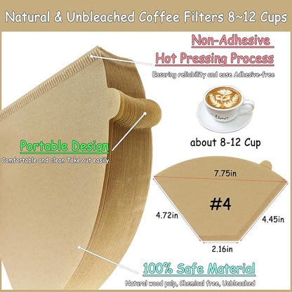 #4 Coffee Filters 04 Cone Paper 100 Count 8-12 Cups Coffee Filter Unbleached Disposable Paper Fits for Ninja, Drip and Pour Over Coffee Maker