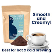 Mommee Coffee - Half Caf | Low Acid, Organic, Fair Trade, Water Processed | Ground, 22 oz.