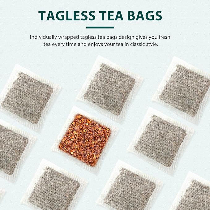 Soeos Organic Rooibos Tea, 9oz (250g), 100 Tagless Tea Bag, Naturally Caffeine Free, USDA Organic.