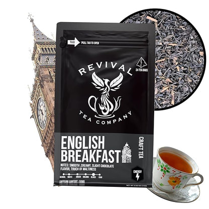 Revival Tea Company English Breakfast Tea - Traditional Black Tea Blend made of Assam, Ceylon, Kenyan, and Keemun - Loose Leaf 6 Ounces