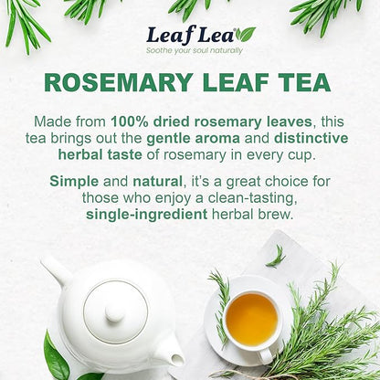 LeafLea 40 Premium Rosemary Tea Bags from 100% Natural Rosemary Leaves, Herbal Tea for Gentle Digestive Comfort, Te De Romero Earthy Taste & Light Aroma, Caffeine-Free, Sugar-Free, Non-GMO