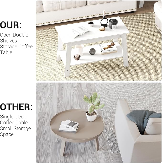 31.5 Inch Coffee Table with 2-Tier Storage – Modern Industrial Farmhouse Coffee Table for Living Room, Compact Durable MDF & Particle Board, Easy Assembly, Black Center Table for Living Room or Office