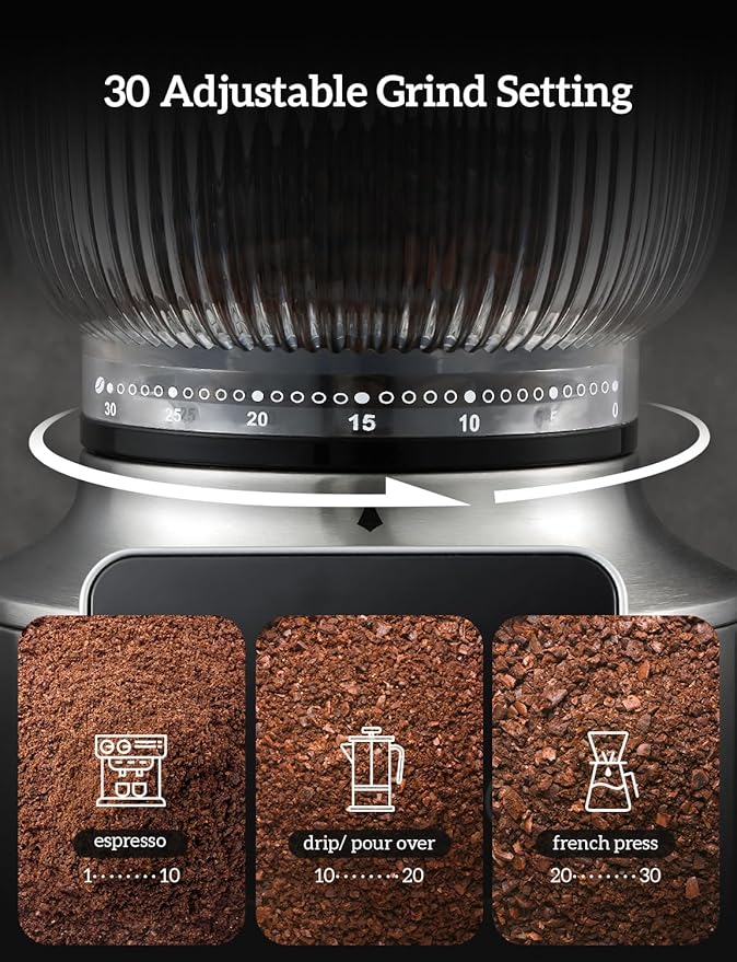 Neretva Burr Coffee Grinder, 2 in 1 Professional Espresso Grinder Stainless Steel Suit 51~58mm Portafilter Coffee Bean Grinder 30 Precise Setting & Anti-Static for Espresso/French Press/Drip/Cold Brew