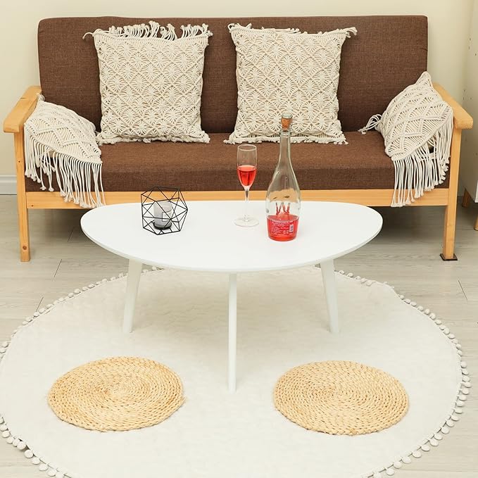 FIRMINANA Small White Oval Coffee Table for Small Space,Simple Modern Table for Apartment or Livingroom Corner,White,18.9" D x 33.47" W x 15.75" H