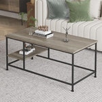 Load image into Gallery viewer, SENIG Grey Oak Rectangle Wood and Metal Coffee Table with Storage Shelf for Small Living Rooms with Shelf