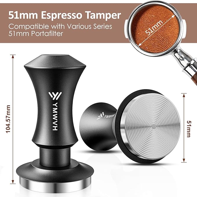 51mm Espresso Tamper, Premium Barista Coffee Tamper with 20lb/30lbs Replacement Springs & 100% Stainless Steel Ripple Base, Constant 30lb, Compatible with Delonghi Espresso Coffee Machine