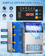 Load image into Gallery viewer, Commercial Gourmet Ice Maker, 120Lbs/24H Spray Ice Machine with 55Lbs Storage, Self-Cleaning &amp; Adjustable Ice Thickness, Stainless Steel Freestanding Under Counter for Crystal Clear Nugget Ice Making