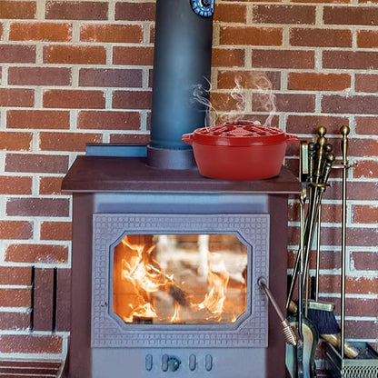 G Good Gain Wood Stove Steamer, Fireplace Humidifier, Cast Iron Humidifier for Stove, Matte Black Finish, Rust Resistant, Lattice Top, 2.5 Quart Capacity, Wood Burning Stove Indoor Decorative. RED