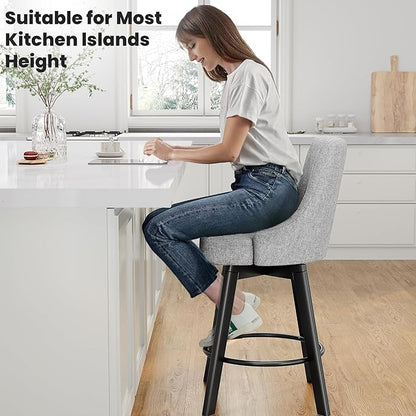 Bar Stools with Backs, 24" Counter Height Bar Stools, Fabric Upholstered Counter Barstools Set of 4 with Solid Wood Legs for Kitchen Island, Home Bar, Light Gray