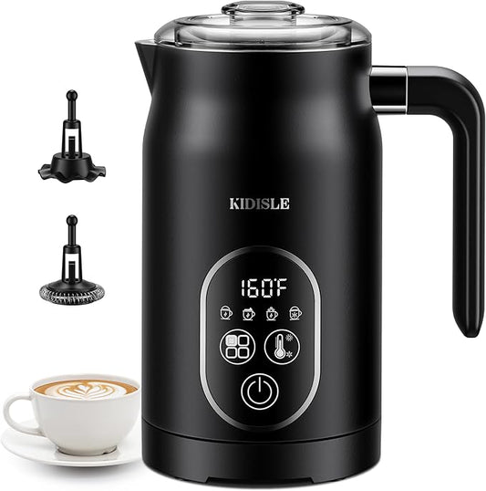 Milk Frother and Steamer 4 in 1, Milk Steamer with Auto Temperature Control, Warm & Cold Foam Maker, Hot Chocolate Maker, Frother for Coffee, Latte, Cappuccino, Black