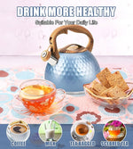 Load image into Gallery viewer, Stainless Steel Tea Kettle Blue, Teapot 3.2 Quart Whistling Tea Kettle, Tea Pots for Stove Top with Wood Pattern Handle, Gas Electric Applicable
