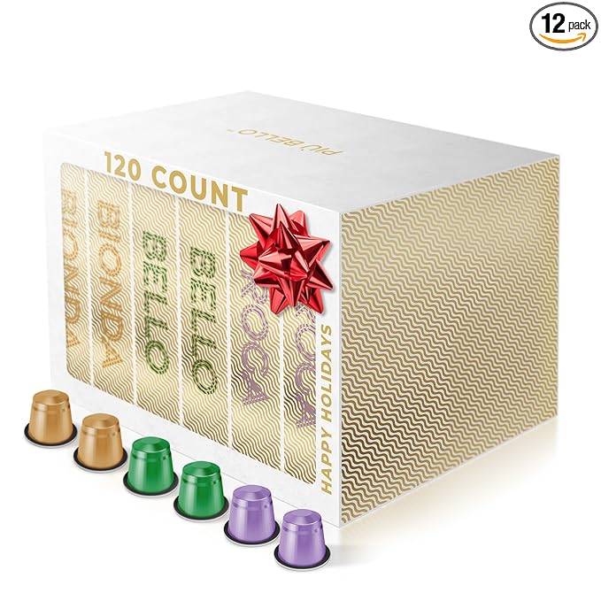 Piu Bello Espresso Coffee Pods for Nespresso Original Machines – Light Roast Variety Pack – 3 Flavors: Chocolate, Nuts, Sweet Caramel – Rich & Balanced Taste – Kosher Certified (3-Flavor Multipack, 120 Count)