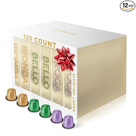 Piu Bello Espresso Coffee Pods for Nespresso Original Machines – Light Roast Variety Pack – 3 Flavors: Chocolate, Nuts, Sweet Caramel – Rich & Balanced Taste – Kosher Certified (3-Flavor Multipack, 120 Count)