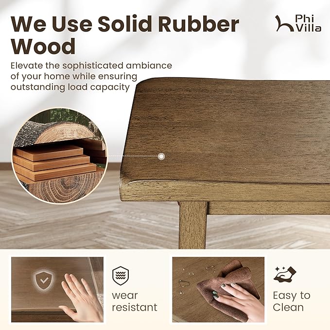 PHI VILLA Dining Table Set for 4, Counter Height Dining Table with 2 Chairs and 1 Bench, Solid Wood Table Sets for Farmhouse, Rustic Kitchen and Dining Room Table Set with Chairs, Rustic Caramel