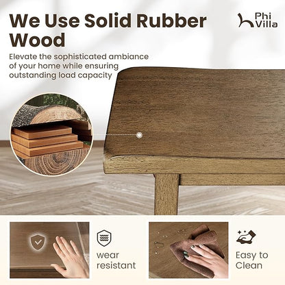 PHI VILLA Dining Table Set for 4, Counter Height Dining Table with 2 Chairs and 1 Bench, Solid Wood Table Sets for Farmhouse, Rustic Kitchen and Dining Room Table Set with Chairs, Rustic Caramel