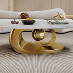 Load image into Gallery viewer, Marble Grain Coffee Table with Gold Stainless Steel Pedestal,Modern Coffee Tables,Oval Living Room Table with Faux Marble Top &amp; Luxury Legs,Sintered Stone Cocktail Center Table,49.20inch