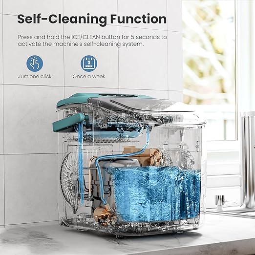 Portable Ice Maker Machine with Handle, 26lbs/24Hrs, 6Mins/9 Ice Cubes, Self-Cleaning with Basket/Scoop, Countertop Ice Makers for Home/Kitchen/Office(Green)