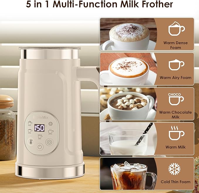 BioloMix Electric Milk Frother 4 in 1 Automatic Hot and Cold Milk Frother Warmer for Milk Latte Foam Maker Hot Chocolates Cappuccino (White)