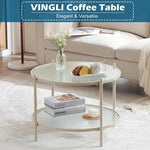Load image into Gallery viewer, VINGLI 25.6" Small Cream White Round Coffee Table Water-Wave Glass Circle Clear Coffee Table, Center Table with 2-Tier Modern Storage Design for Living Room, Bedroom, Meeting Room, Balcony, Beige