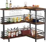 Load image into Gallery viewer, Tribesigns L-Shaped Home Bar Unit, 3 Tier Liquor Table With Storage Shelves and Wine Glasses Holder, Industrial Corner Wine Cabinet Mini Bar for Home Kitchen Pub, Rustic Brown
