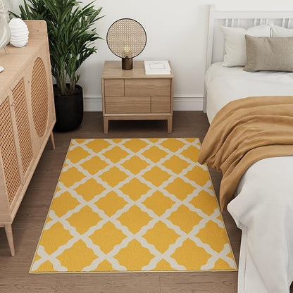 Ottomanson 3'3" x 5' Rugs for Living Room Trellis Area Rug for Bedroom - Non Slip Durable Large Floor Carpet for High Traffic Areas - Indoor Rug for Dining Room Kitchen Kids Playroom, Yellow