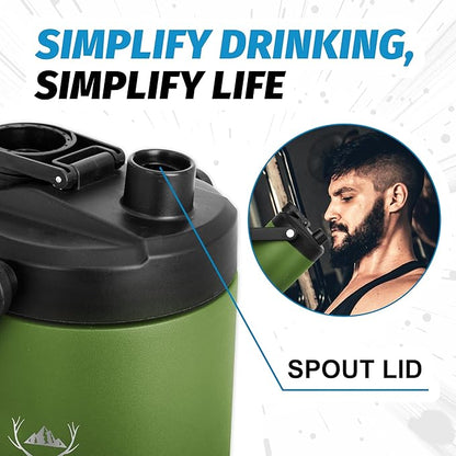 NATURE PIONEOR Insulated Water Bottles with Strap - 64 oz Stainless Steel Vacuum Wide Mouth Bottle with Holder/Carrier/Sleeve - 18/8 Food Grade 64oz Half Gallon Water Jug