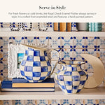 Load image into Gallery viewer, MACKENZIE-CHILDS Enamel Pitcher with Spout for Water, Cut Flowers, and Home Decor, 3 Quarts, Blue-and-White Royal Check