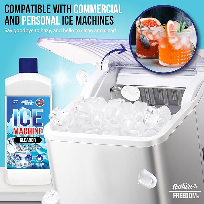Nature's Freedom Ice Machine Cleaner - Quart (8 Uses) - Nickel-Safe Descaler, Made in USA, Universal Compatibility for Commercial/Residential Ice Makers such as Whirlpool, Scotsman and All
