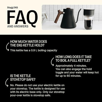 Fellow Stagg EKG Electric Gooseneck Kettle - Pour-Over Coffee and Tea Kettle - Stainless Steel Water Boiler - Quick Heating for Boiling Water - Matte Black With Walnut Handle