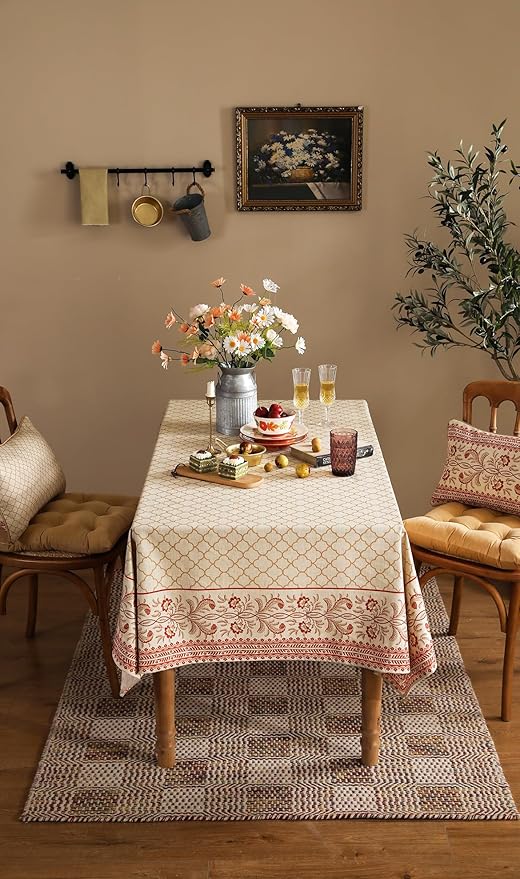 Designer Linen Floral Extra Long Rectangle Tablecloth,Pale Yellow Farmhouse Indoor Table Cloth,Durable Decor Tablecloths for Dining Kitchen Thanksgiving,63"*110"-Chamonix A