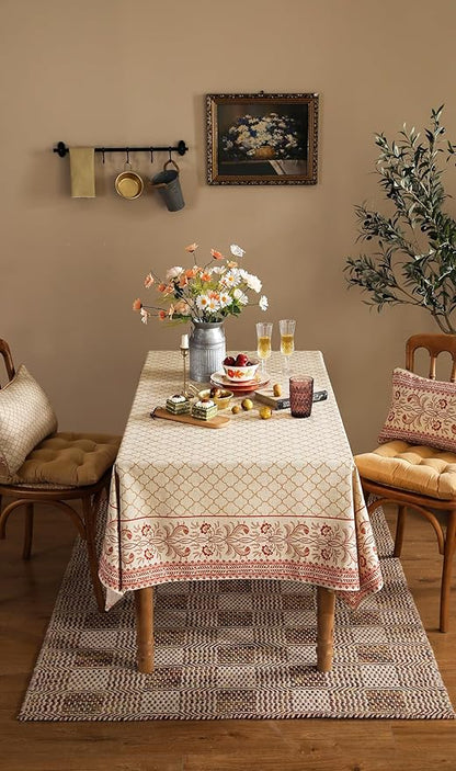 Designer Linen Floral Square Tablecloth,Pale Yellow Farmhouse Indoor Table Cloth,Fall Durable Decor Tablecloths for Dining Kitchen Thanksgiving Christmas Party,67"*67"-Chamonix A