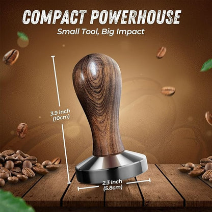 Flexzion Coffee Tamper 58mm Espresso Tamper Tool, Stainless Steel Barista-Quality Hand Press Espresso Maker with Ergonomic Wooden Handle