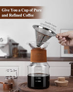 Load image into Gallery viewer, Pour Over Coffee Maker with Double-Layer Stainless Steel Filter, 20 oz Pour Over Coffee Dripper, Glass Carafe with Vintage Leather Collar and Cork Lid &amp; Filter Stand for Espresso