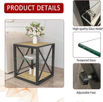 Load image into Gallery viewer, Rustic End Table for Living Room 17.7" Bedroom Nightstand, Modern Tempered Glass Shelf &amp; Wood MDF Top Square Side Table 1 Piece, Industrial Style Natural