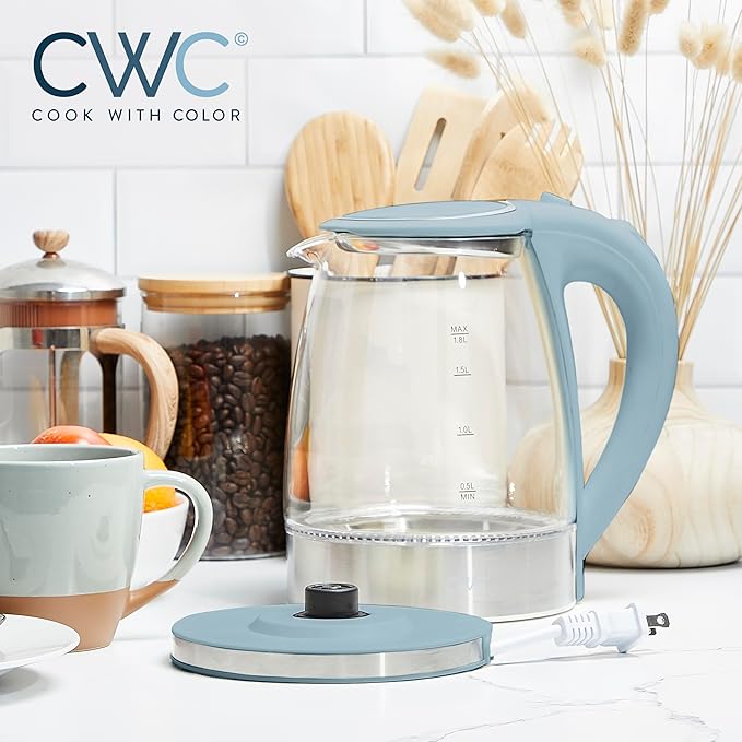 COOK WITH COLOR Electric Tea Kettle, 1.8L Cordless Hot Water Boiler, 1200W Rapid Boil, Auto Shutoff & Boil Dry Protection, BPA-Free, Sleek Countertop Design, Slate Blue