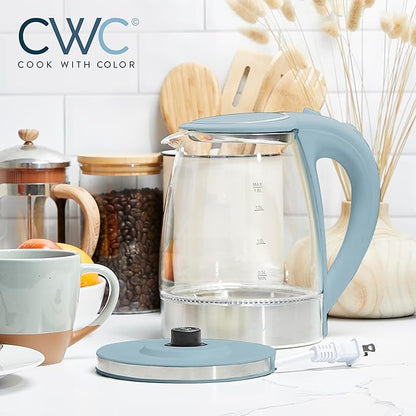 COOK WITH COLOR Electric Tea Kettle, 1.8L Cordless Hot Water Boiler, 1200W Rapid Boil, Auto Shutoff & Boil Dry Protection, BPA-Free, Sleek Countertop Design, Slate Blue