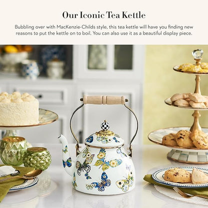 MACKENZIE-CHILDS 2-Quart Enamel Tea Kettle, Cute Tea Kettle for Stovetop, Butterfly