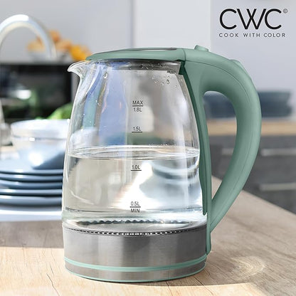 COOK WITH COLOR Electric Kettle - Rapid Boil, Sleek Design, and Safety Features - Great for Quick and Easy, Sage, 1.8 Liters