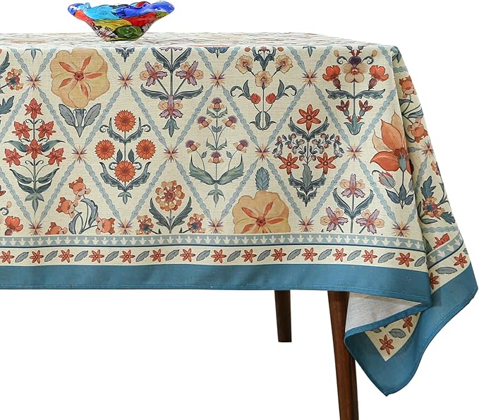 Designer Linen Elegant Small Rectangular Tablecloth,Colorful Floral Bohemian Table Cloth,Wrinkle Resistant Decor Tablecloths for Dining Thanksgiving Kitchen,55"*71"-Floralsea A