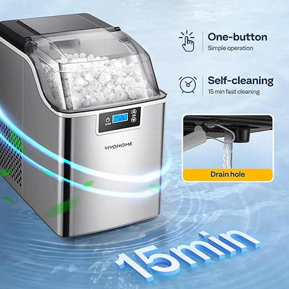 VIVOHOME Nugget Ice Maker Countertop, Pebble Ice Maker Machine with 44lbs/Day, Portable Soft Chewable Ice Maker with Self-Cleaning, Scoop, 10PCs Ice Bags for Home, Kitchen, Camping, RVs