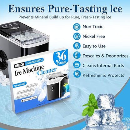 Ice Machine Cleaner Descaler Tablets-36Pack Ice Maker Cleaner Compatible with Frigidaire, Opal, GE Profile, Kitchenaid, Nickel Safe Scale Remover for Countertop, Nugget Ice Makers