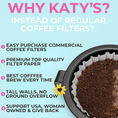 Katy’s Large Coffee Filters - 12 Cup Commercial Coffee Filters - 9.5” x 4.5” Inch - Premium Paper & Brew Extraction, Tall & Wide, No Ground Overflow - Perfect For Restaurants & Cafes - 500 Count