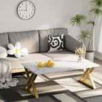 Load image into Gallery viewer, Coffee Table Living Room Table White Center Table, Simple Modern Faux Marble Rectangular Tea Tables with Sturdy Gold Metal Frame,Industrial Wooden Coffee Table for Bedroom Home Office