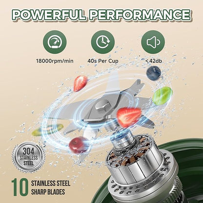 Portable Blender, Prasky Personal Blenders for Shakes and Smoothies with 27oz Cup, Lid and Shoulder Strap, Type-C USB Rechargeable, Personal Size Blenders BPA-free for Gym/Travel/Kitchen (green)