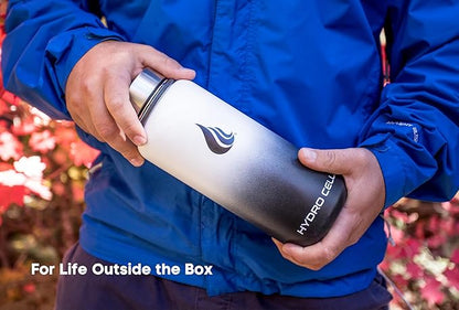 HYDRO CELL Stainless Steel Insulated Water Bottle with Straw - For Cold & Hot Drinks - Metal Vacuum Flask with Screw Cap and Modern Leakproof Sport Thermos for Adults (Black/White 32oz)