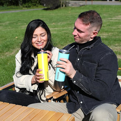 BJPKPK 20 oz Skinny Tumbler with Lid 2 Pack Slim Insulated Travel Coffee Cup Stainless Steel Thermal Mug,Black,White