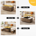 Load image into Gallery viewer, homary Lift-Top Coffee Table with Hidden Storage, 3-in-1 Modern Folding Center Table with 4 Stools, Casters, and Lockable Wheels – Convertible Dining &amp; Office Table for Living Room (Walnut)