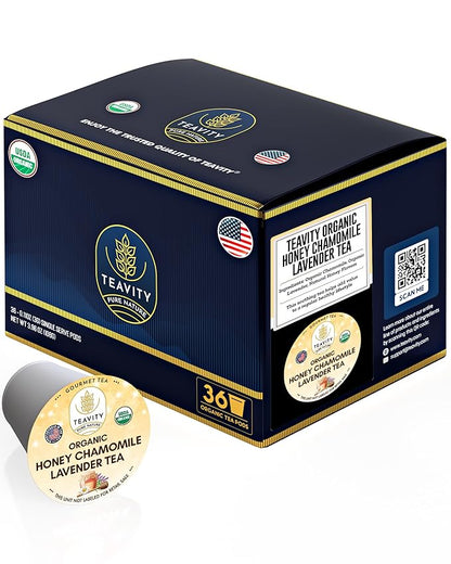 Organic Chamomile and Lavender Tea Pods for Keurig - Decaf Herbal Tea for Keurig K Cups - Honey Chamomile Lavender by Teavity (36 Tea Pods)