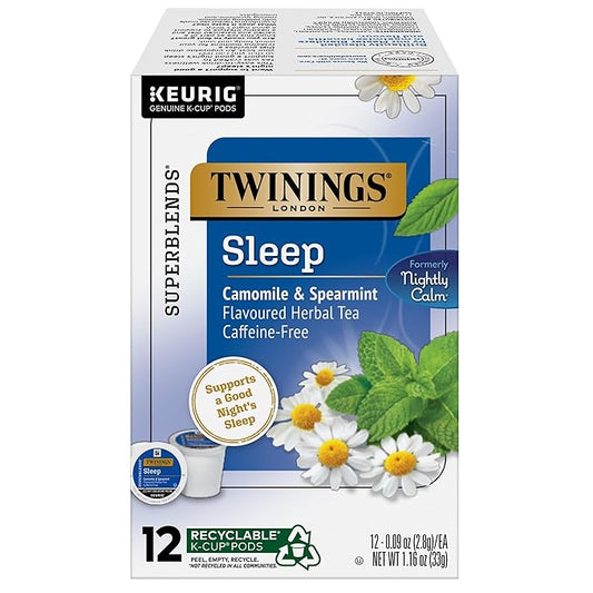 Twinings Sleep Herbal Tea 72 K-Cup Pods for Keurig, 12 Count (Pack of 6), Formerly Nightly Calm, Camomile, Spearmint, & Lemongrass, Naturally Caffeine-Free, Enjoy Hot or Iced